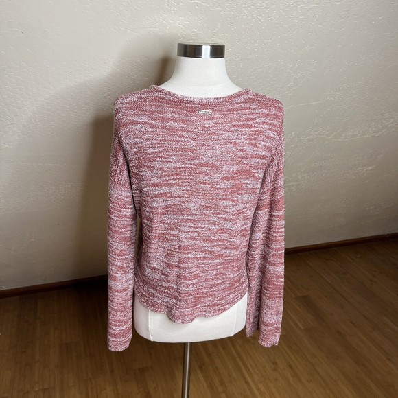 Billabong Sweater Womens Medium Red Tidal Vibes Baja Lace Up Knit - Picture 6 of 7